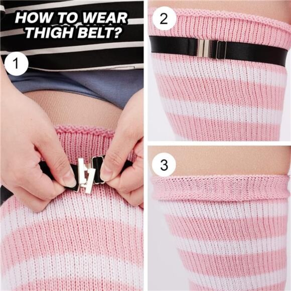 Plus Size Womens Thigh High Socks for Thick Thighs- Extra Long Striped Thick - Picture 3 of 7